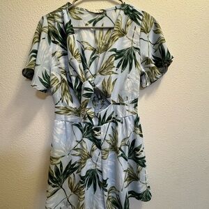 Tropical Leaf Keyhole Print Romper